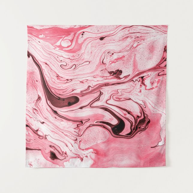 Monochrome Abstract Water Paintbrush,Red Futuristi Tapestry (Front)