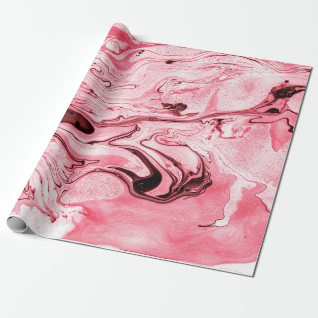 Monochrome Abstract Water Paintbrush,Red Futuristi Wrapping Paper (Unrolled)