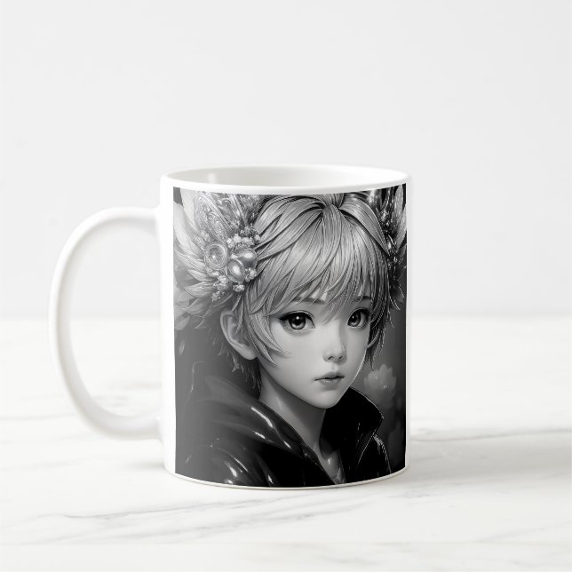 Monochrome Anime Girl Coffee Mug (Left)