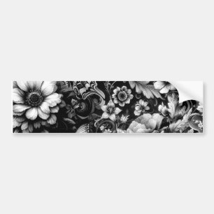 Monochrome Antique Floral with Butterflies Bumper Sticker