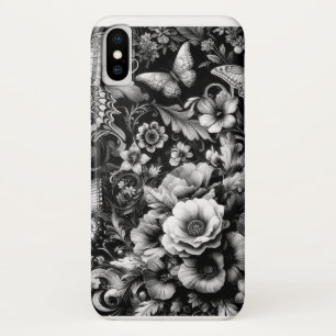Monochrome Antique Floral with Butterflies iPhone X Case