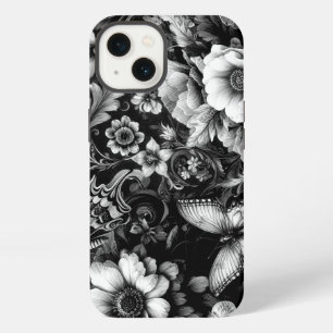  Monochrome Antique Floral with Butterflies  iPhone 13 Case