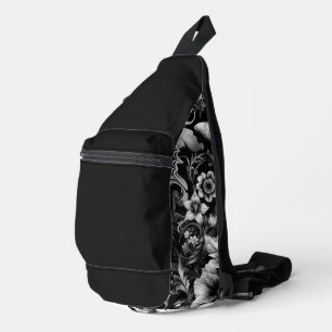  Monochrome Antique Floral with Butterflies  Sling Bag