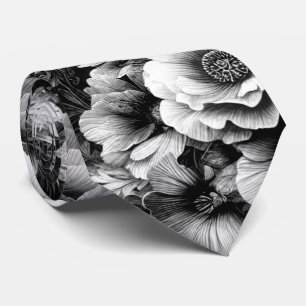  Monochrome Antique Floral with Butterflies  Tie
