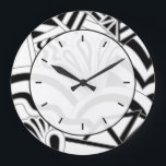 Monochrome Art Deco Design. Large Clock<br><div class="desc">A black and white abstract pattern design with an art deco style. A stylish design with a retro look. This image has grey lines with black and white shapes.</div>