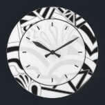 Monochrome Art Deco Design. Large Clock<br><div class="desc">A black and white abstract pattern design with an art deco style. A stylish design with a retro look. This image has grey lines with black and white shapes.</div>