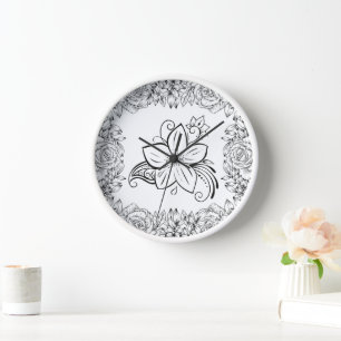 Monochrome Beautiful Flower, Graphic Artwork Clock