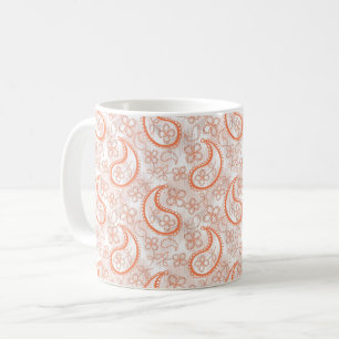 Monochrome beige white orange paisley pattern. coffee mug