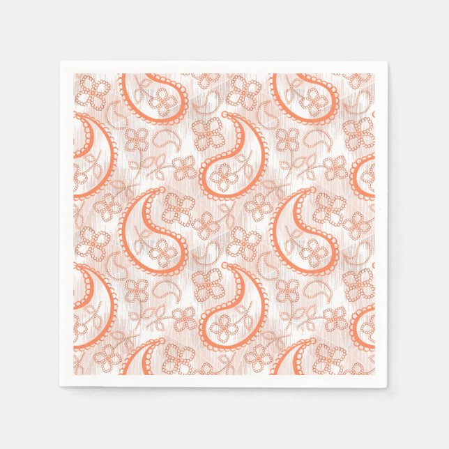 Monochrome beige white orange paisley pattern. napkin (Front)