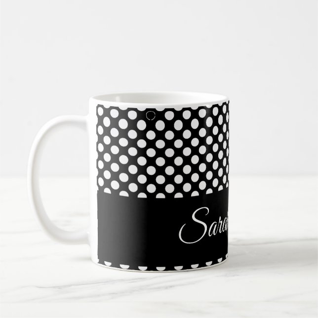 monochrome Black and white polka dots Coffee Mug (Left)