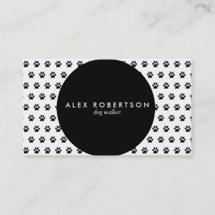 Monochrome black circle and white paw print business card