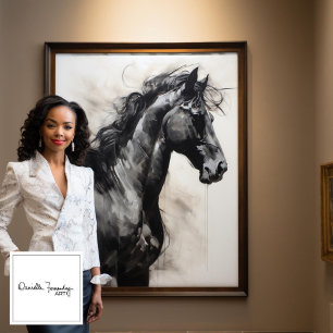 Monochrome Black Horse   Large Wall Art Painting