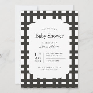 Monochrome Black White Bold Plaid Geometric Invitation