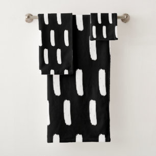 Monochrome Black & White Brush Strokes Throw Pill Bath Towel Set