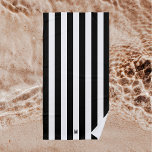 Monochrome Black & White Cabana Stripe Monogram Beach Towel<br><div class="desc">This beach towel is perfect for your summer days by the pool or at the beach...  classic black cabana stripes with minimal monogram. Personalise with your own initial. Matching accessories available in our Black & White Cabana Stripe Collection.</div>