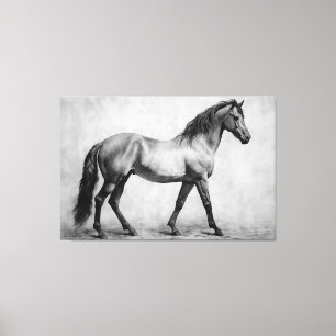 Monochrome Black White Horses   Large Wall Art