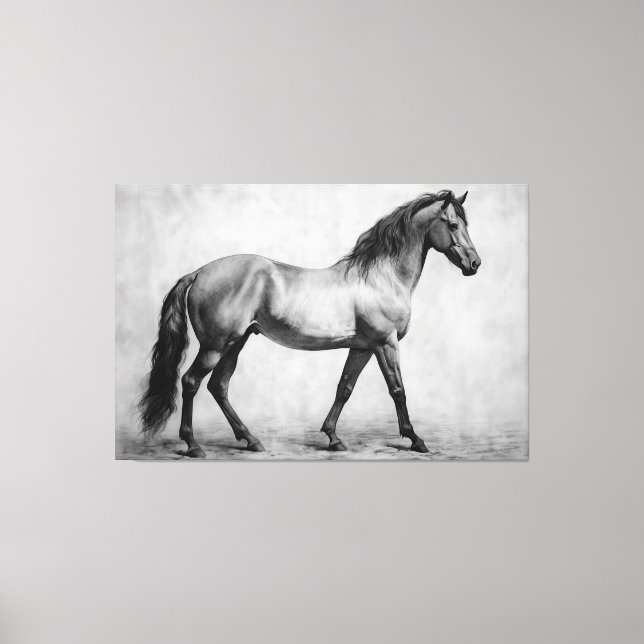Monochrome Black White Horses | Large Wall Art     (Front)