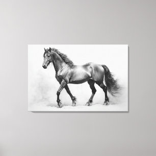 Monochrome Black White Horses   Large Wall Art