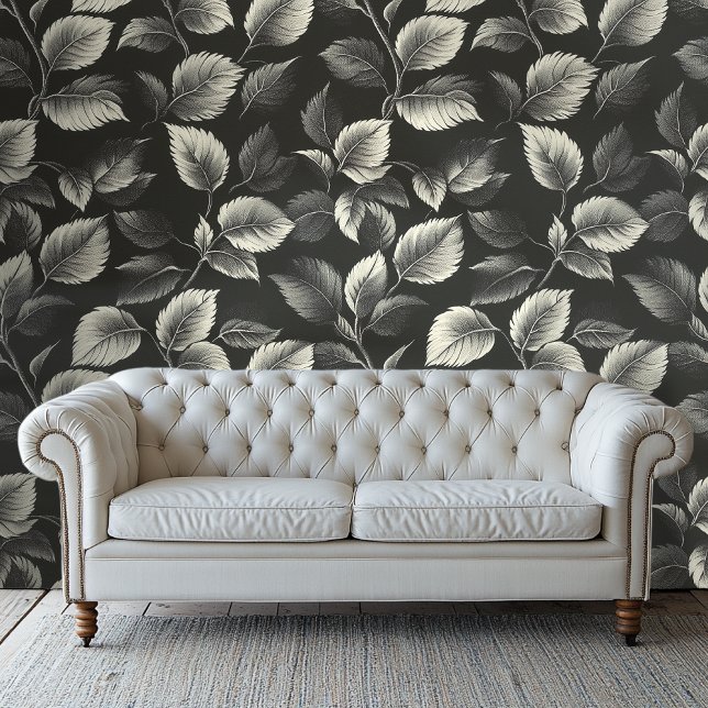 Monochrome Black & White Leaf Pattern Wallpaper (Creator Uploaded)