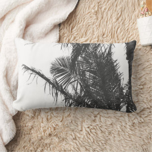 Monochrome Black White Palm Tree Leaves Lumbar Cushion