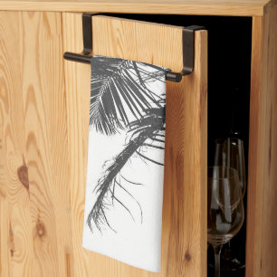Monochrome Black White Palm Tree Leaves Tea Towel