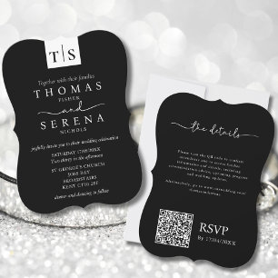 Monochrome Black White QR Code Budget Wedding Invitation