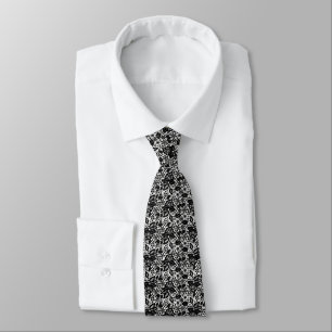 MONOCHROME BLCK WHITE VINTAGE LACE PATTERN TIE