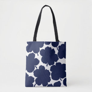 Monochrome Bloom Navy White Tote Bag