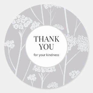 Monochrome Bloom Smoky Grey Thank You Classic Round Sticker