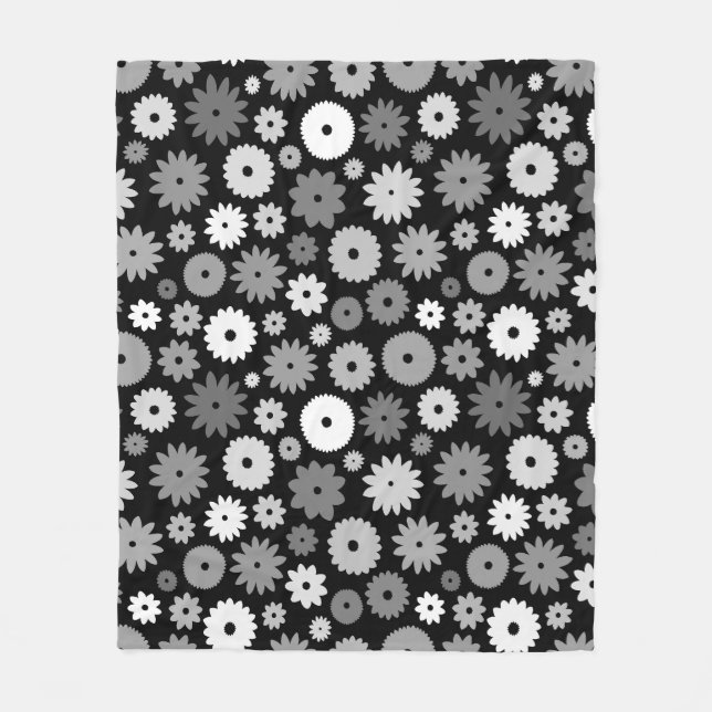 Monochrome Blooms Big Pattern Fleece Blanket (Front)