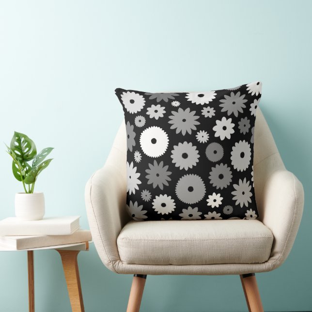 Monochrome Blooms Large Pattern Cushion (Chair)