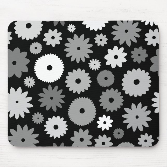 Monochrome Blooms Large Pattern Mouse Mat (Front)