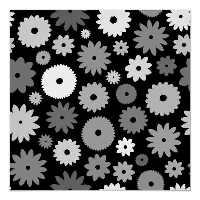 Monochrome Blooms Large Pattern Poster (Front)