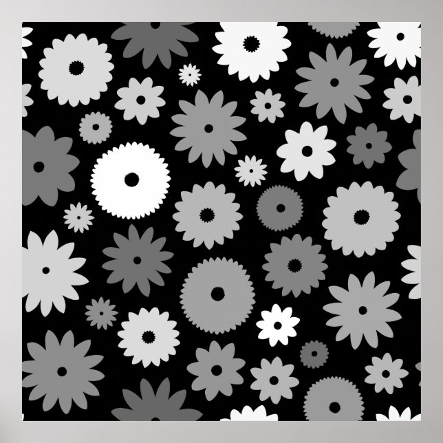Monochrome Blooms Large Pattern Poster (Front)