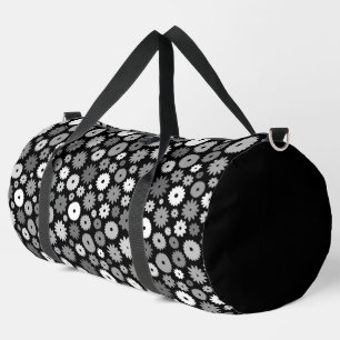 Monochrome Blooms Pattern Duffle Bag