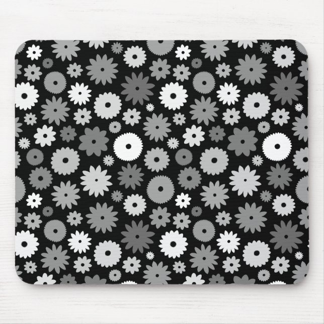 Monochrome Blooms Pattern Mouse Mat (Front)