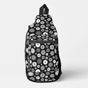 Monochrome Blooms Pattern Sling Bag