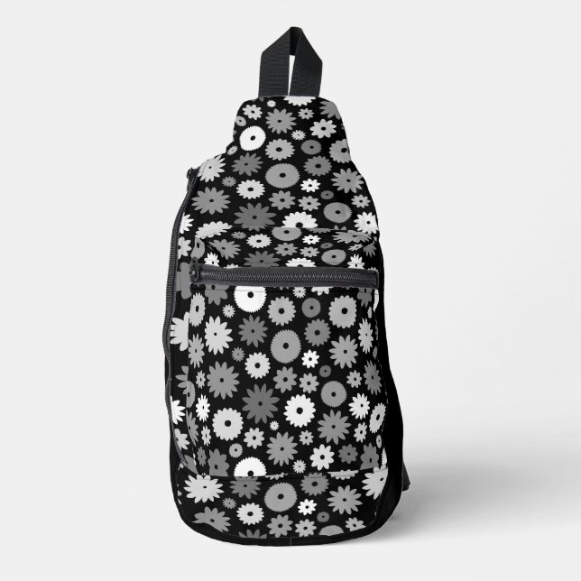 Monochrome Blooms Pattern Sling Bag (Front)