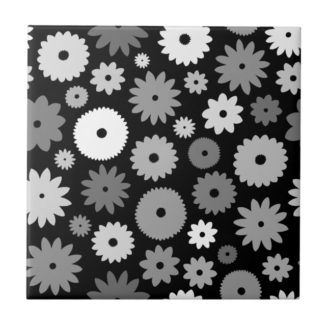 Monochrome Blooms Pattern Tile (Front)