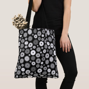Monochrome Blooms Pattern Tote Bag