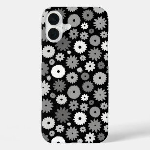Monochrome Blooms Repeat Pattern iPhone 16 Plus Case