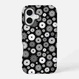 Monochrome Blooms Repeat Pattern iPhone 16 Case