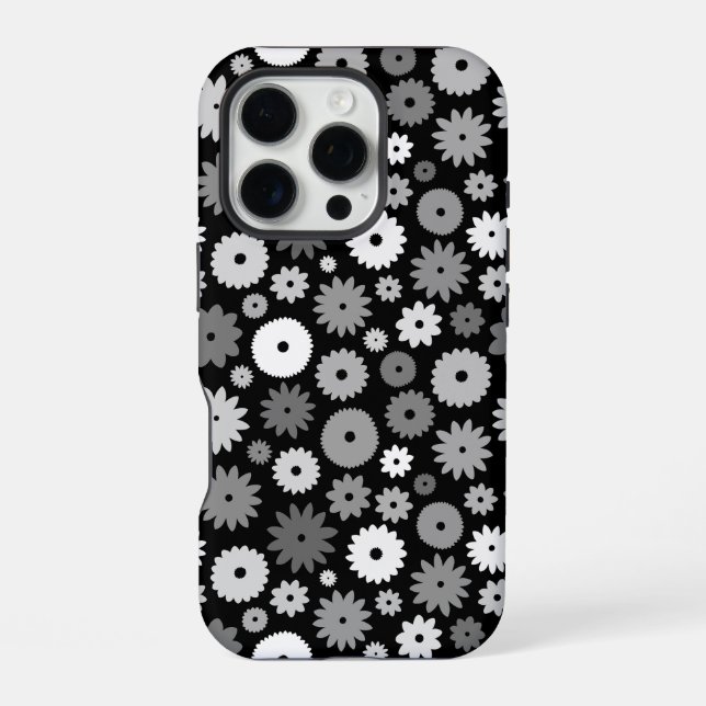 Monochrome Blooms Repeat Pattern iPhone Case (Back)