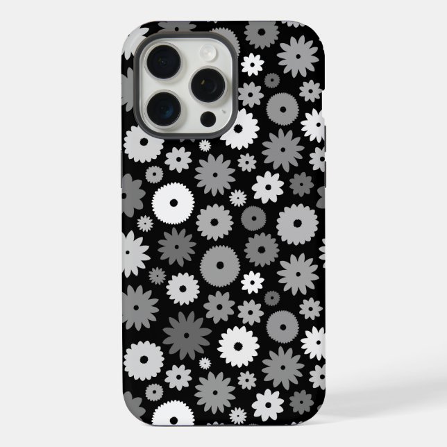 Monochrome Blooms Repeat Pattern iPhone Case (Back)