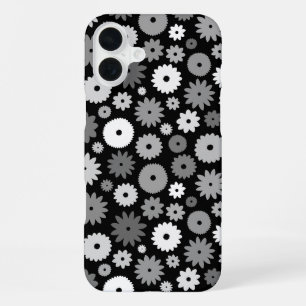 Monochrome Blooms Repeat Pattern iPhone 16 Plus Case