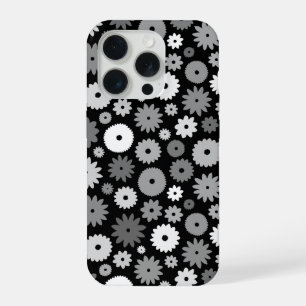 Monochrome Blooms Repeat Pattern iPhone 15 Pro Case