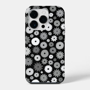 Monochrome Blooms Repeat Pattern iPhone 14 Pro Case