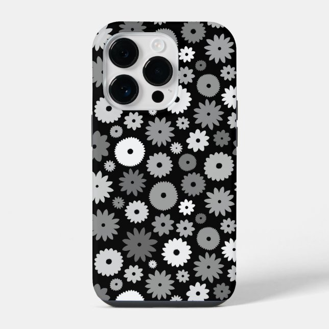 Monochrome Blooms Repeat Pattern iPhone Case (Back)