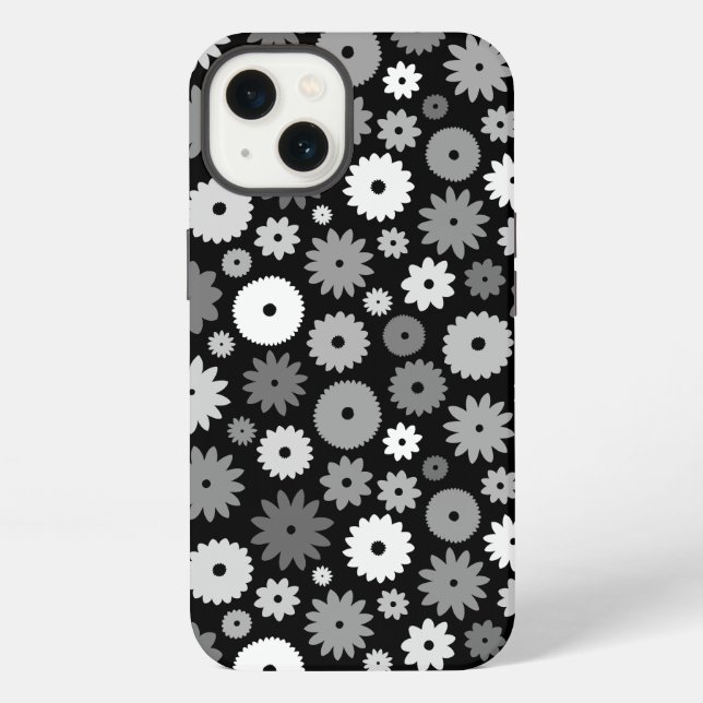 Monochrome Blooms Repeat Pattern iPhone Case (Back)