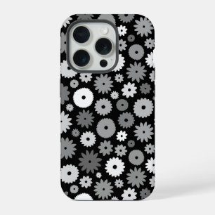 Monochrome Blooms Repeat Pattern iPhone 15 Pro Case